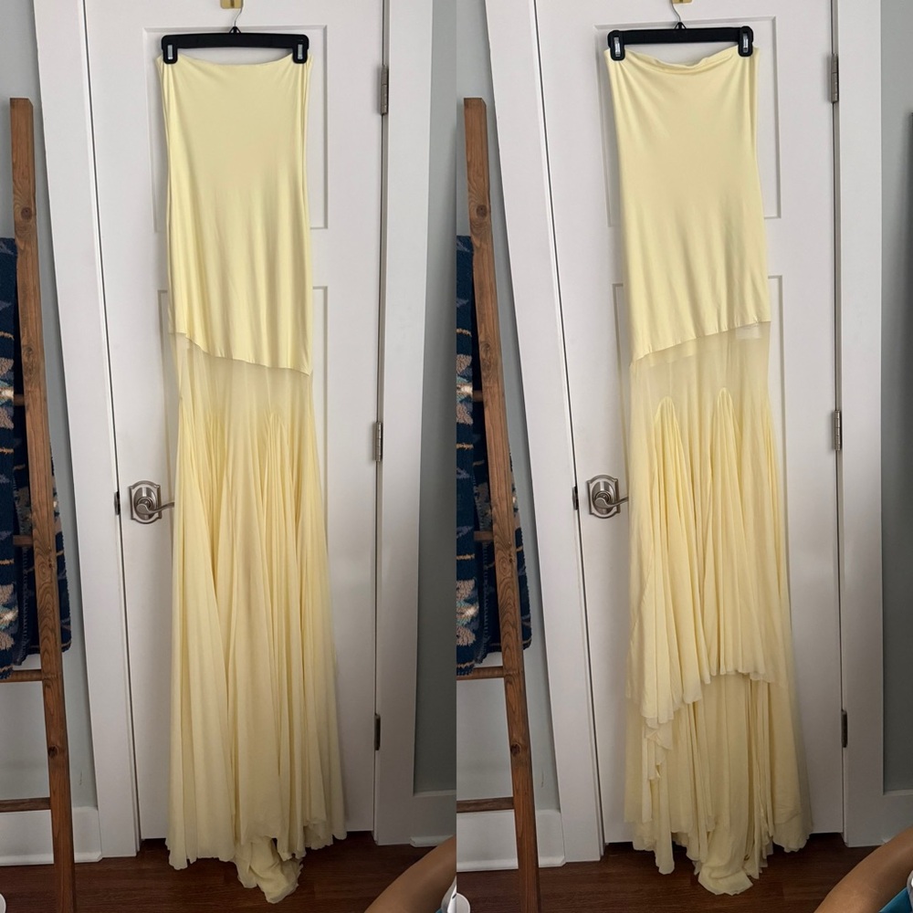 DEME by Gabriella Dahlia Strapless Gown Maxi Dress Butter Yellow NEW with tag - Picture 3 of 10